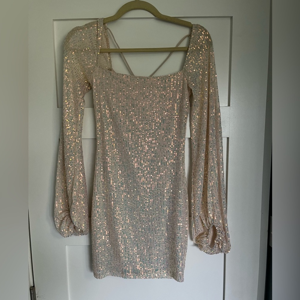 Lucy in the Sky Sequin Long Sleeve Dress - Cream